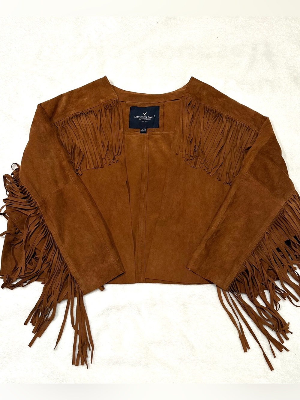 American Eagle Outfitters Genuine Suede Fringe Jacket Boho Western Brown Cropped